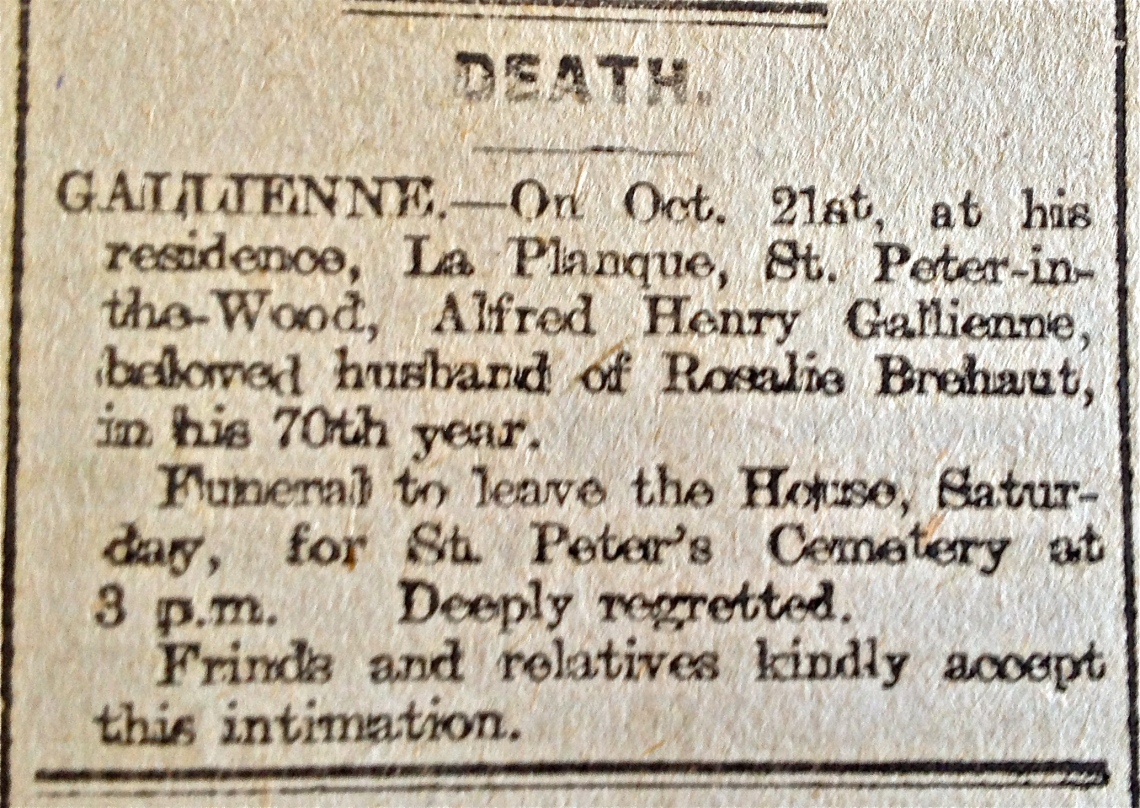 Death notice in newspaper